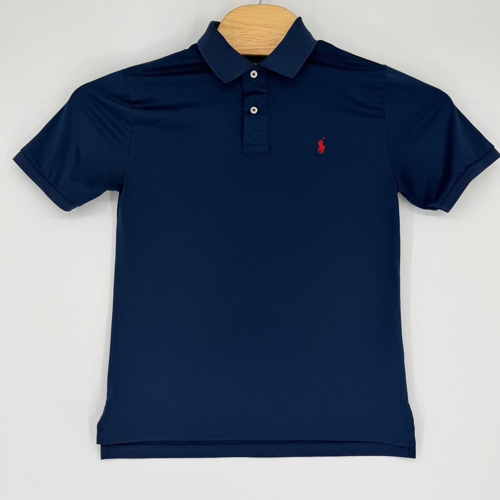 Polo Ralph Lauren Performance Polo Boys L 14-16 Navy Blue Athletic Red Pony Prep